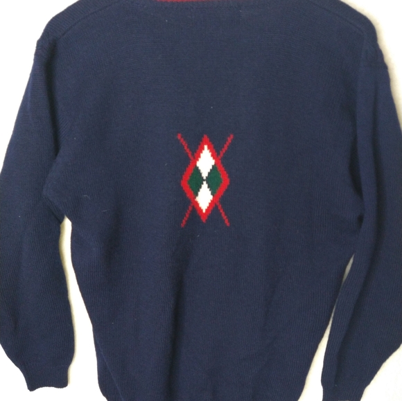 Alice Collins Navy Sweater with Argyle Design 100% Wool Women's Size Small - Picture 4 of 7